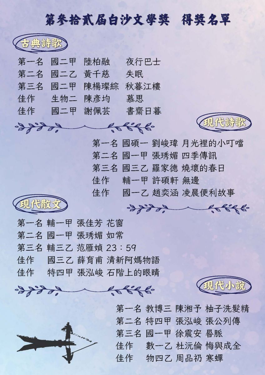 第32屆白沙文學獎得獎名單海報
